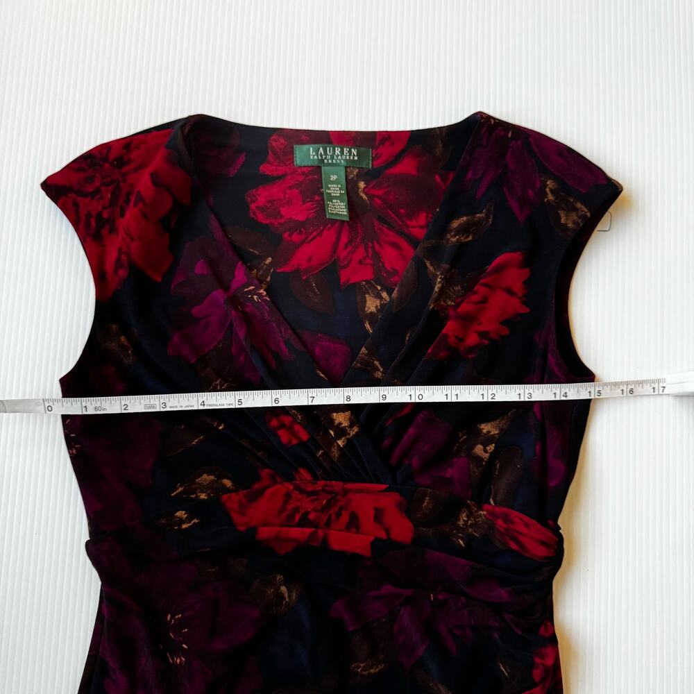 Lauren Ralph Lauren Floral Sheath Dress 2P Petite Event Cocktail Dark Feminine - Picture 8 of 16